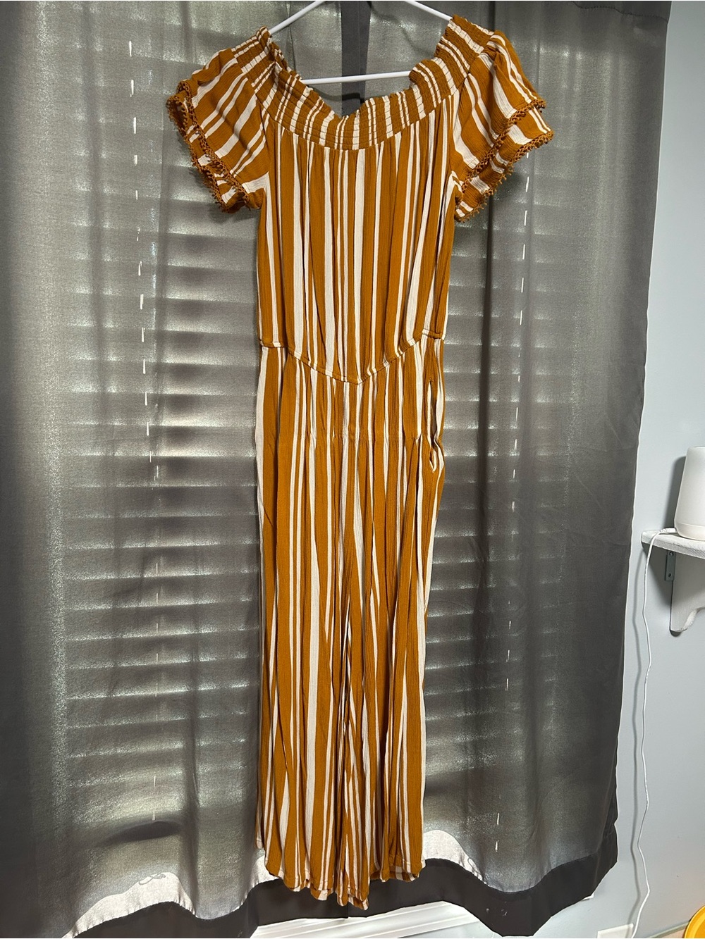 Xhilaration Mustard and White Striped Wide-Leg Jumpsuit